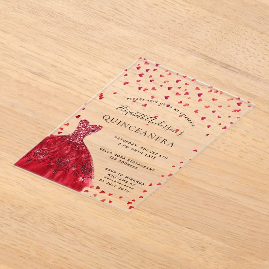 Quinceanera rode jurk harten duidelijk acryl uitnodigingen (Laagn)