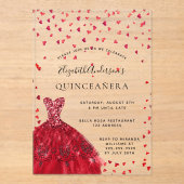 Quinceanera rode jurk harten duidelijk acryl uitnodigingen (Voorkant)