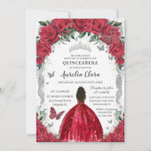 Quinceañera Rode Jurk Rozen Bloemen  Zilver Kaart (Voorkant)