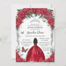 Quinceañera Rode Jurk Rozen Bloemen  Zilver