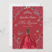 Quinceañera Rode Jurk Rozen Bloemen  Zilver Kaart (Achterkant)