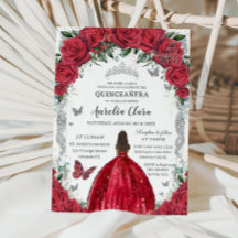 Quinceañera Rode Jurk Rozen Bloemen  Zilver