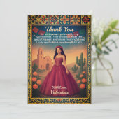 Quinceañera  rode jurk Talavera grens Bedankkaart (Staand voorkant)