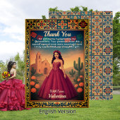 Quinceañera  rode jurk Talavera grens Bedankkaart