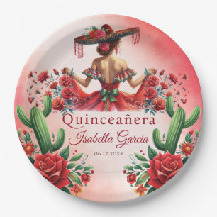 Quinceañera Rode Mexicaanse Stijl Papieren Bordje