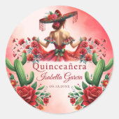 Quinceañera Rode Mexicaanse Stijl Ronde Sticker (Voorkant)