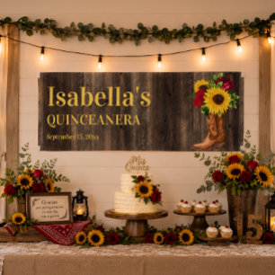 Quinceañera Rode rode rozen zonnebloemen Cowboylaa Spandoek