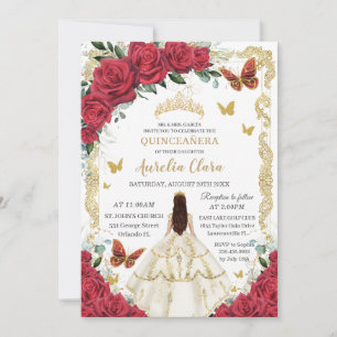 Quinceañera Rode Rozen Bloem Wit Jurk Prinses  Kaart