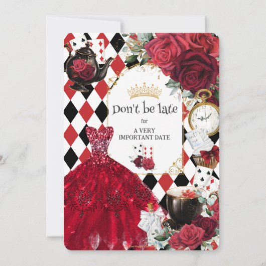 Quinceañera Rode Rozen Bloemen Alice in Wonderland Kaart (Achterkant)