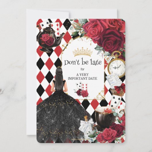 Quinceanera Rode Rozen Bloemen Alice in Wonderland Kaart (Achterkant)