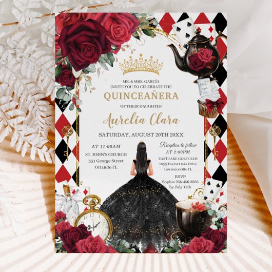 Quinceanera Rode Rozen Bloemen Alice in Wonderland Kaart