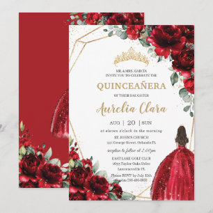 Quinceañera Rode Rozen Bloemen Bloemen Floral Prin Kaart
