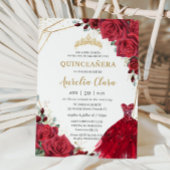 Quinceañera Rode Rozen Bloemen Goud Prinses Jurk Kaart