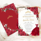 Quinceañera Rode Rozen Bloemen Goud Prinses Jurk Kaart