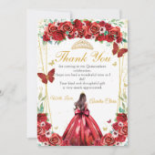 Quinceañera Rode Rozen Bloemen Prinses Vlinders Bedankkaart (Voorkant)