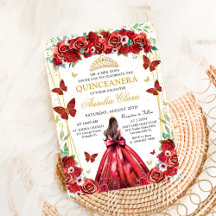 Quinceañera Rode Rozen Bloemen Prinses Vlinders