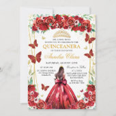 Quinceañera Rode Rozen Bloemen Prinses Vlinders Kaart (Voorkant)