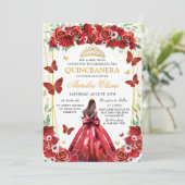 Quinceañera Rode Rozen Bloemen Prinses Vlinders Kaart (Staand voorkant)