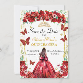 Quinceañera Rode Rozen Bloemen Prinses Vlinders Save The Date
