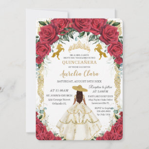Quinceañera Rode Rozen Bloemen Witte Jurk Paarden Kaart