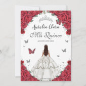 Quinceañera Rode Rozen Bloemen Witte Jurk Zilver Save The Date (Achterkant)