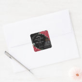 Quinceañera Rode Rozen Bloemen Zwart Jurk Zilver Vierkante Sticker (Envelop)