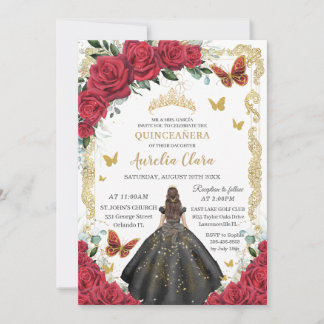 Quinceañera Rode Rozen Bloemen Zwarte Jurk Prinses Kaart