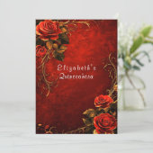 Quinceanera Rode Rozen Gouden Filigraan Kaart (Staand voorkant)
