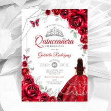 Quinceanera rode rozen jurk zilver