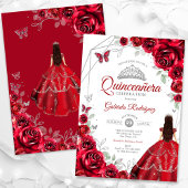 Quinceanera rode rozen jurk zilver kaart