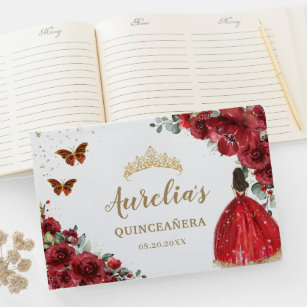 QUINCEAÑERA Rode Rozen Princess Butterflies Gastenboek