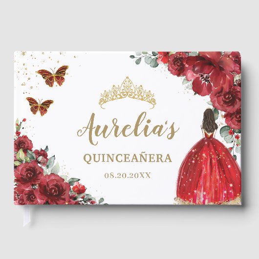QUINCEAÑERA Rode Rozen Princess Butterflies Gastenboek (Voorkant)