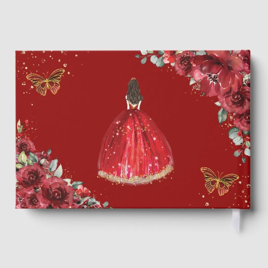 QUINCEAÑERA Rode Rozen Princess Butterflies Gastenboek (Achterkant)
