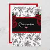 Quinceanera Rode Rozen Rood Satijn Zwart Wit Toile Kaart (Voorkant / Achterkant)