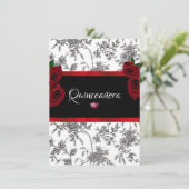 Quinceanera Rode Rozen Rood Satijn Zwart Wit Toile Kaart (Staand voorkant)
