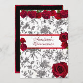 Quinceanera Rode Satijn Rode Rozen Zwart Witte Toi Kaart (Voorkant / Achterkant)