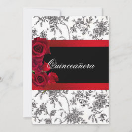 Quinceanera Rode Satijnen Rozen Zwart Wit Toile Kaart