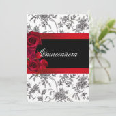 Quinceanera Rode Satijnen Rozen Zwart Witte Toile  Kaart (Staand voorkant)