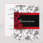 Quinceanera Rode Satijnen Rozen Zwart Witte Toile  Kaart (Voorkant / Achterkant)