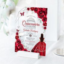 Quinceanera Rode Zilveren Bloemjurk