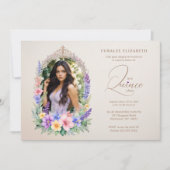 Quinceañera Romantic Glam Floral Ornate Arch  Kaart (Voorkant)