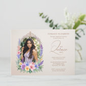 Quinceañera Romantic Glam Floral Ornate Arch  Kaart (Staand voorkant)