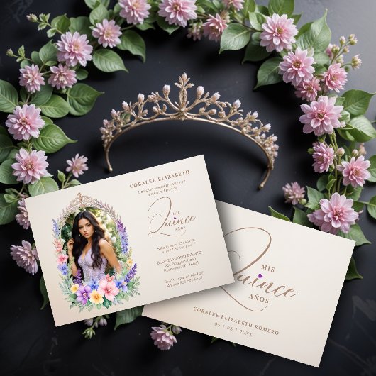 Quinceañera Romantic Glam Floral Ornate Arch  Kaart