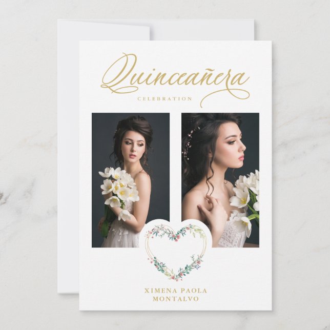 Quinceañera Romantic Pink Shades Faux Gold Floral  (Voorkant)