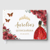 QUINCEAÑERA Rood Bloemen Rozen Bruin Prinses Jurk Gastenboek (Voorkant)