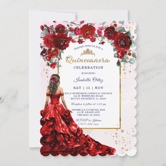 Quinceañera rood en goud kaart (Voorkant)