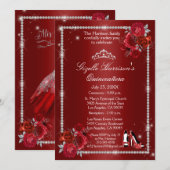 Quinceanera Rood en Zilver Bloemen Elegant Kaart (Voorkant / Achterkant)