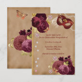 Quinceañera Rood Engels Rozen Goud Rood Masquerade Save The Date (Voorkant / Achterkant)