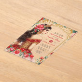 Quinceañera Rood Goud Mis Quince Jurk Bloemen Acryl Uitnodigingen (Laagn)