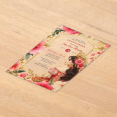 Quinceañera Rood Goud Mis Quince Jurk Bloemen Acryl Uitnodigingen (Laagn)